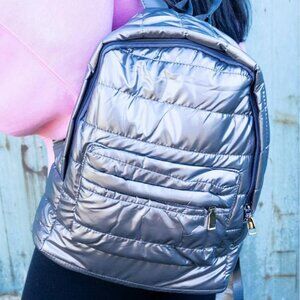 Silver Metallic Puffer Puffy Backpack NWT